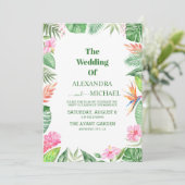 Tropische Blume und Hochzeiten im Grünen Einladung (Stehend Vorderseite)