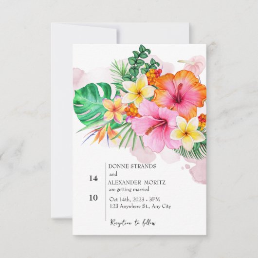 Tropische Blume und Hochzeiten im Grünen Einladung (Vorderseite)