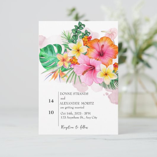 Tropische Blume und Hochzeiten im Grünen Einladung (Stehend Vorderseite)