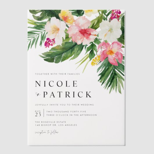 Tropische Blume und Hochzeiten im Grünen Pergament Einladungen (Vorderseite)