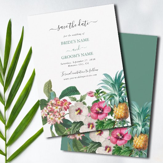 Tropische Blume und Hochzeiten im Grünen Save The Date