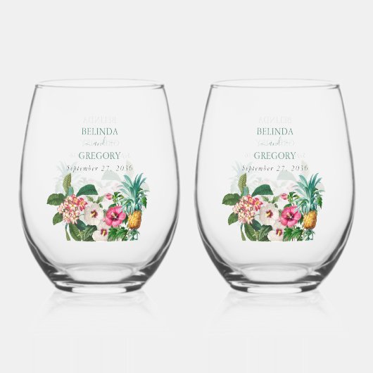 Tropische Blume und Hochzeiten im Grünen Weinglas Ohne Stiel (Rückseite)