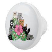 Tropische Blume und Kawaii Katzen Keramikknauf (Rechts)