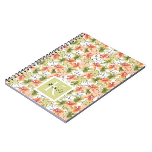 Tropische Blume und Line Art Mit Monogramm Notizblock (Linke Seite)