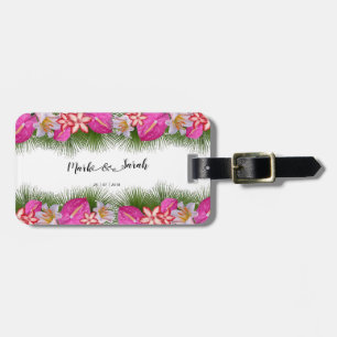 Tropische Blume und Palm-Blätter Kalligraphie Gepäckanhänger