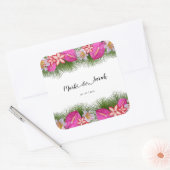 Tropische Blume und Palm-Blätter Kalligraphie Quadratischer Aufkleber (Umschlag)