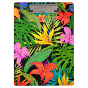 Tropische Blume und Palmenblatt Hawaiian farbenfro Klemmbrett