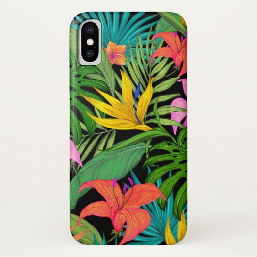 Tropische Blume und Palmenblatt Hawaiisch bunt Case-Mate iPhone Hülle (Rückseite)