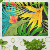 Tropische Blume und Palmenblatt Hawaiisch bunt Geschirrtuch (Gefaltet)