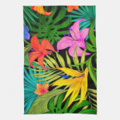 Tropische Blume und Palmenblatt Hawaiisch bunt Geschirrtuch (Vertikal)