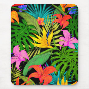 Tropische Blume und Palmenblatt Hawaiisch bunt Mousepad