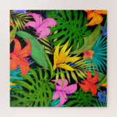 Tropische Blume und Palmenblatt Hawaiisch bunt Puzzle (Horizontal)