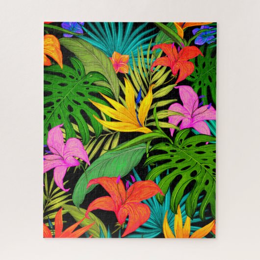 Tropische Blume und Palmenblatt Hawaiisch bunt Puzzle (Vertikal)
