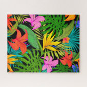 Tropische Blume und Palmenblatt Hawaiisch bunt Puzzle (Horizontal)