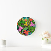 Tropische Blume und Palmenblatt Hawaiisch bunt Runde Wanduhr (Zuhause)