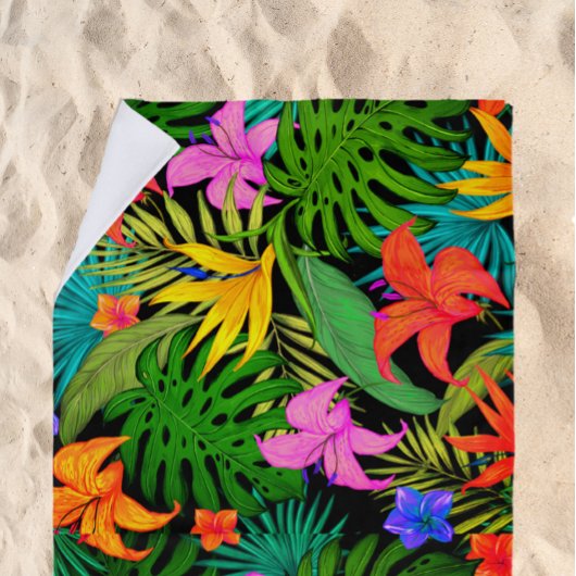 Tropische Blume und Palmenblatt Hawaiisch bunt Strandtuch