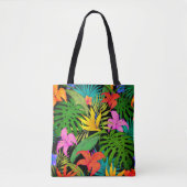 Tropische Blume und Palmenblatt Hawaiisch bunt Tasche (Vorderseite)