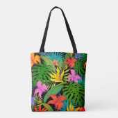 Tropische Blume und Palmenblatt Hawaiisch bunt Tasche (Rückseite)