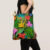 Tropische Blume und Palmenblatt Hawaiisch bunt Tasche (Von Nahem)