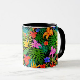 Tropische Blume und Palmenblatt Hawaiisch bunt Tasse