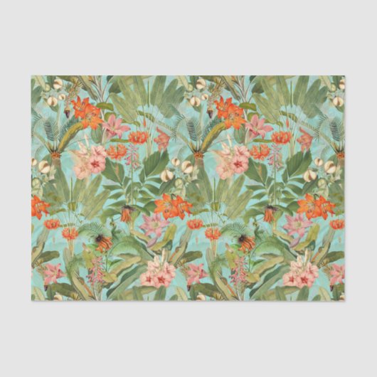 Tropische Blume- und Palmenblätterpapier Seidenpapier (Vorderseite)