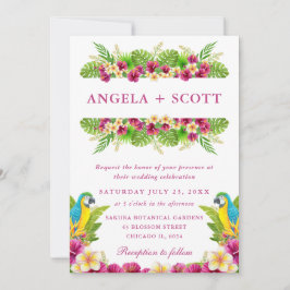 Tropische Blume und Papageien Einladung