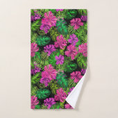 Tropische Blume und Pflanze in Schwarz Badhandtuch Set (Handtuch)