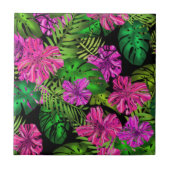 Tropische Blume und Pflanze in Schwarz Fliese (Vorderseite)