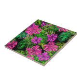 Tropische Blume und Pflanze in Schwarz Fliese (Seite)