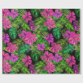 Tropische Blume und Pflanze in Schwarz Geschenkpapier (Flach)