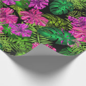 Tropische Blume und Pflanze in Schwarz Geschenkpapier (Ecke)
