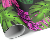 Tropische Blume und Pflanze in Schwarz Geschenkpapier (Rolleneckpunkt)