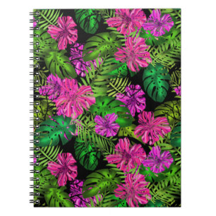 Tropische Blume und Pflanze in Schwarz Notizblock