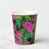 Tropische Blume und Pflanze in Schwarz Pappbecher (Rückseite)