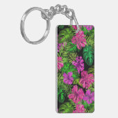 Tropische Blume und Pflanze in Schwarz Schlüsselanhänger (Vorderseite links)