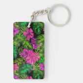 Tropische Blume und Pflanze in Schwarz Schlüsselanhänger (Rückseite)