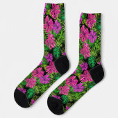 Tropische Blume und Pflanze in Schwarz Socken (Linkes Detail)