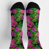 Tropische Blume und Pflanze in Schwarz Socken (Oben)