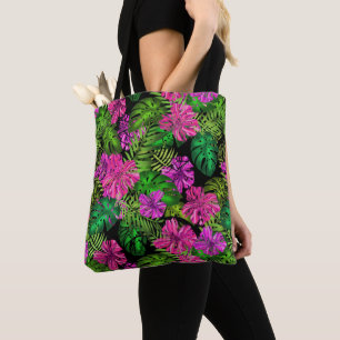 Tropische Blume und Pflanze in Schwarz Tasche