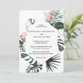 Tropische Blume und rosa Flamingo Beauty Einladung (Stehend Vorderseite)