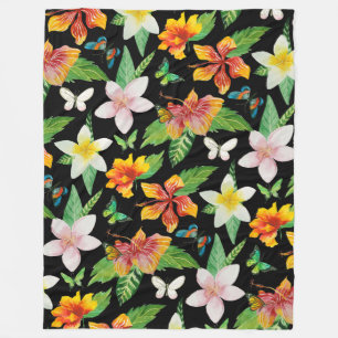 Tropische Blume und Schmetterlinge Fleecedecke