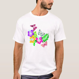 Tropische Blume und Schmetterlinge T-Shirt