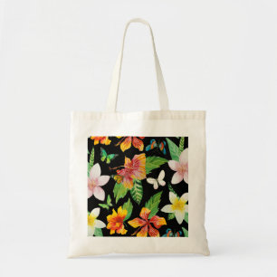 Tropische Blume und Schmetterlinge Tragetasche