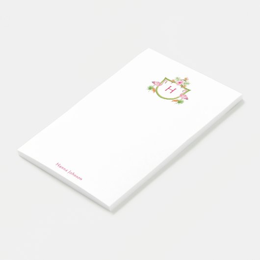 Tropische Blume und Vögel mit Monogramm Notepad Post-it Klebezettel (angewinkelt)