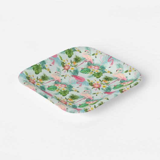 Tropische Blume und Vögel Pappteller (Gewinkelt)