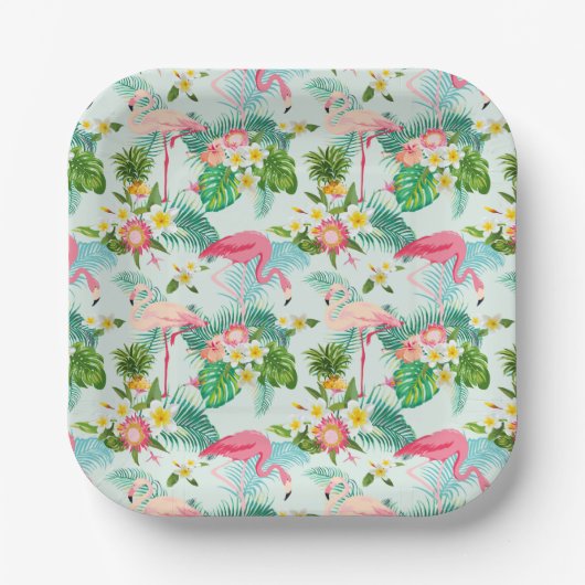 Tropische Blume und Vögel Pappteller (Vorderseite)