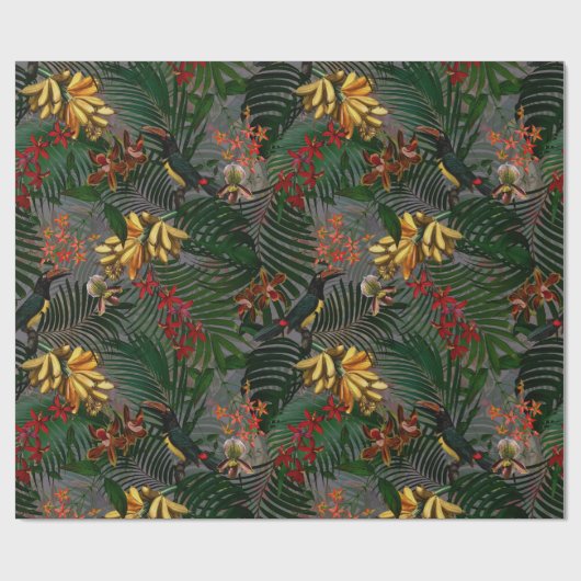 Tropische Blume und Vogeldschungel Geschenkpapier (Flach)