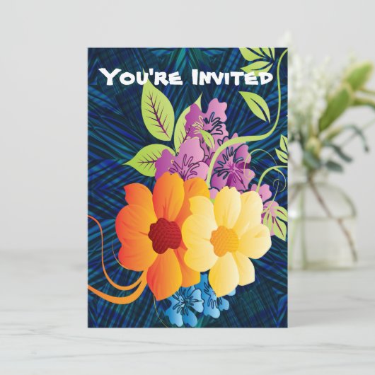 Tropische Blume und Weinreben Einladung (Stehend Vorderseite)