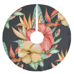 Tropische Blume: Vintager Aquarellarm. Polyester Weihnachtsbaumdecke