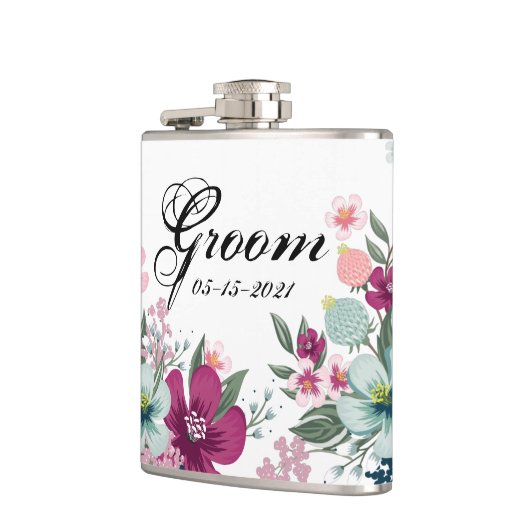 Tropische Blume von Groom Whiskey Flask White Flachmann (Links)